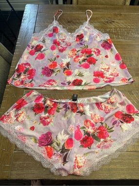 Victoria's Secret Lavender Floral Lace-Trim Cami & Shorts Set